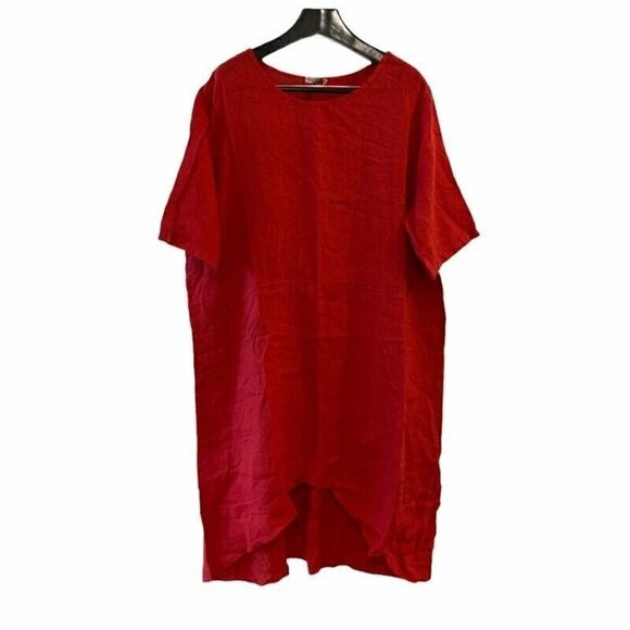 NEW Caterina Ricci 100% Linen Red Lagenlook Dress 3X - Picture 1 of 9